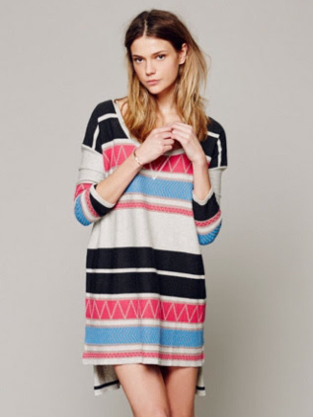 Free People Sweater Dress in Grey, Pink, Blue, Black - XS